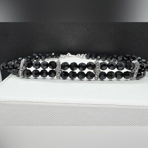 Vintage Elegant Black Beaded Choker Necklace